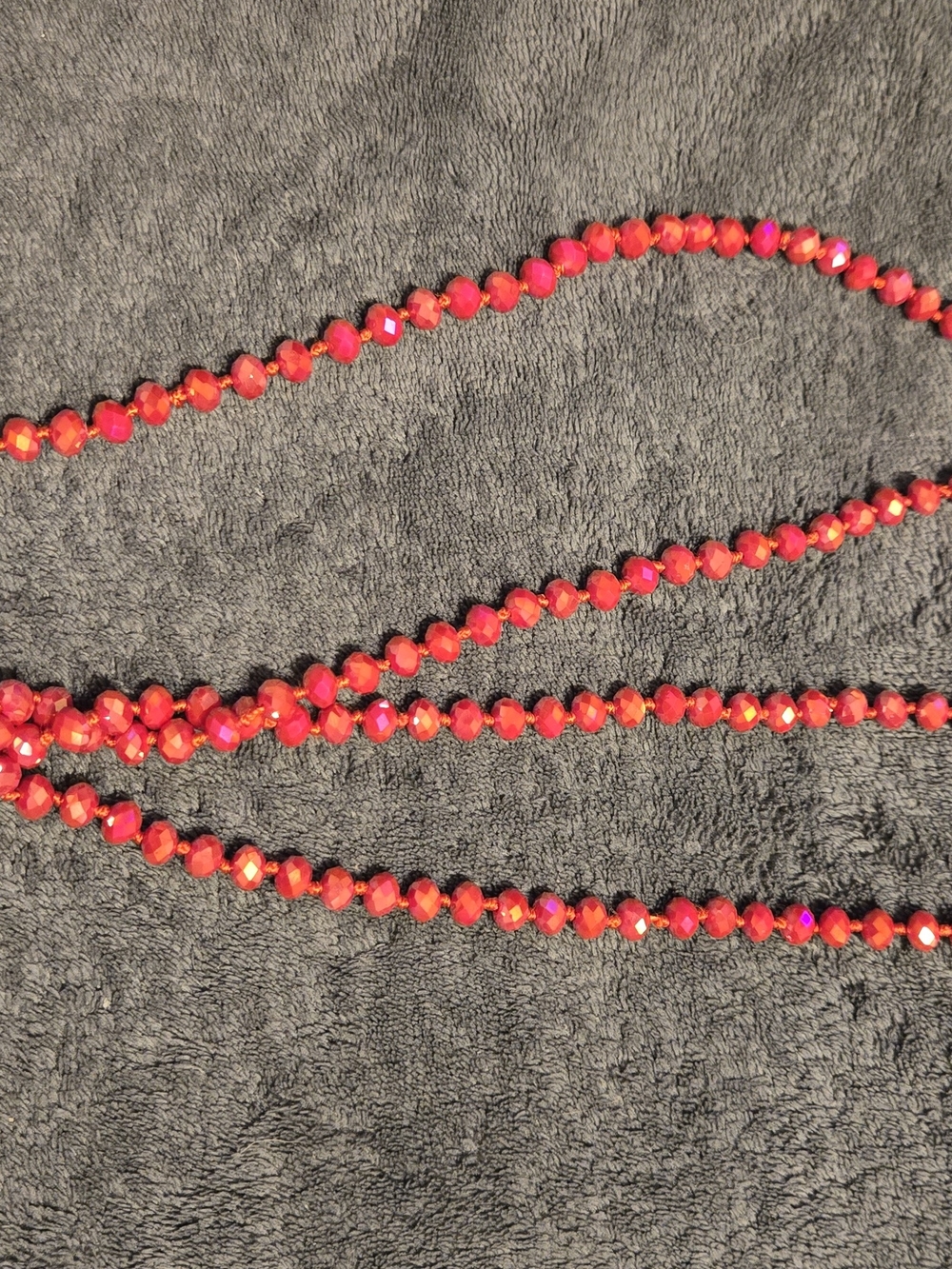 Long Red Faceted Bead Necklace | Sparkly Acrylic Beads | Statement Jewelry - Picture 2 of 3